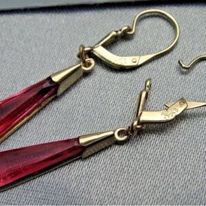 14k Gold and Red Drop Earrings